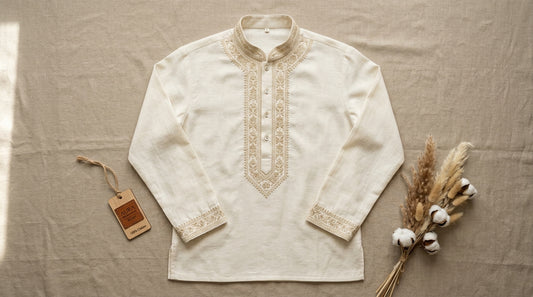 Cream Embroidered Short Kurta