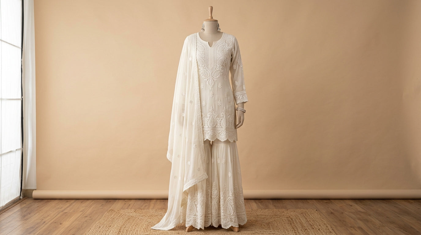 Ivory Cotton Sharara Set