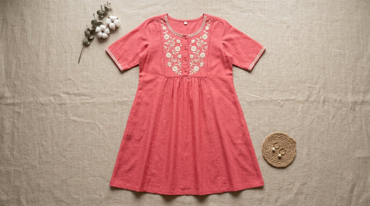 Coral Pink Cotton Kurti