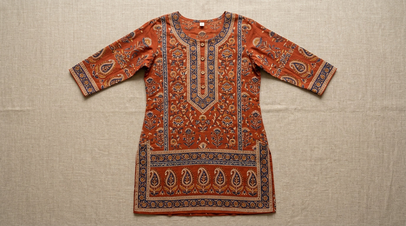 Rust Block-Print Kurta