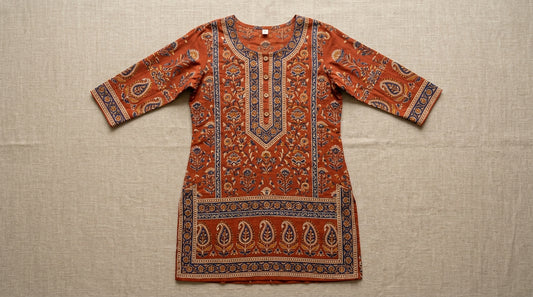 Rust Block-Print Kurta