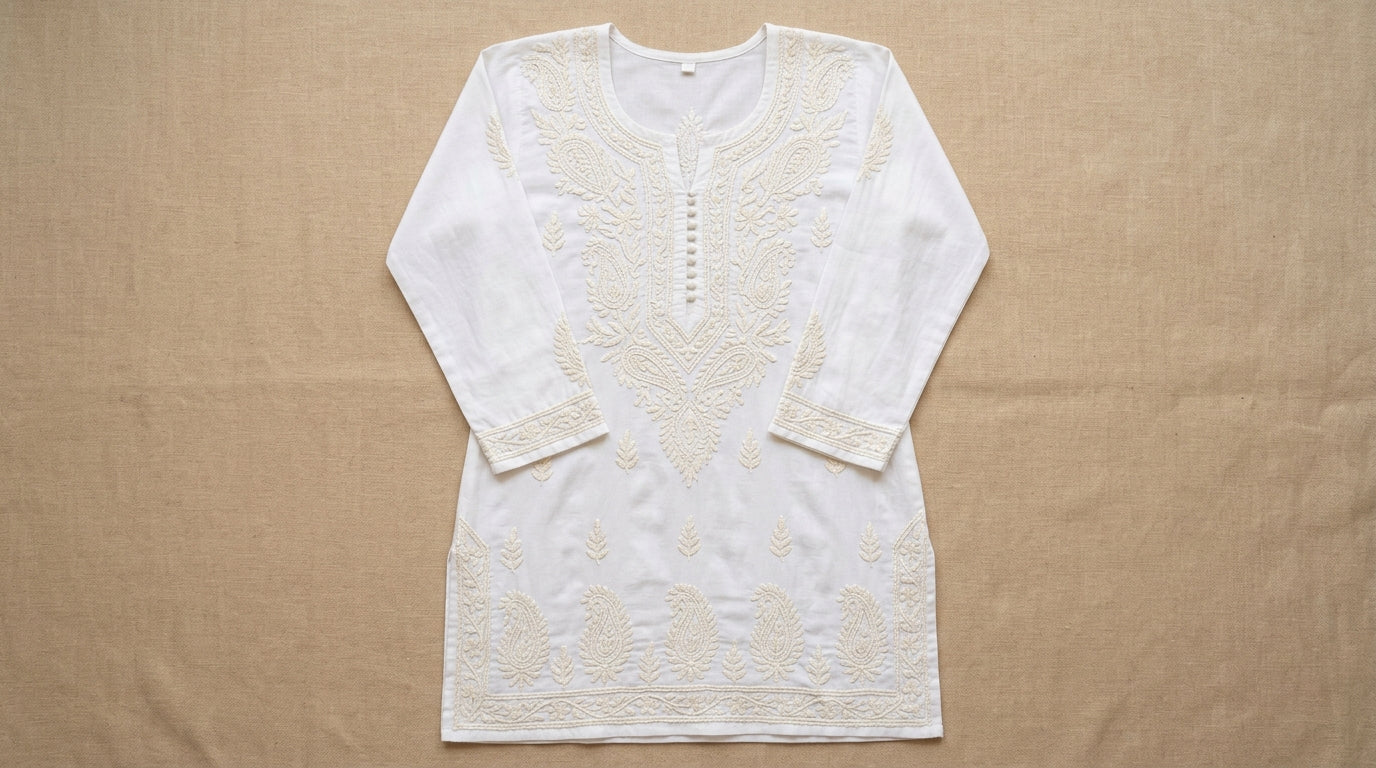 White Hand-Embroidered Kurti