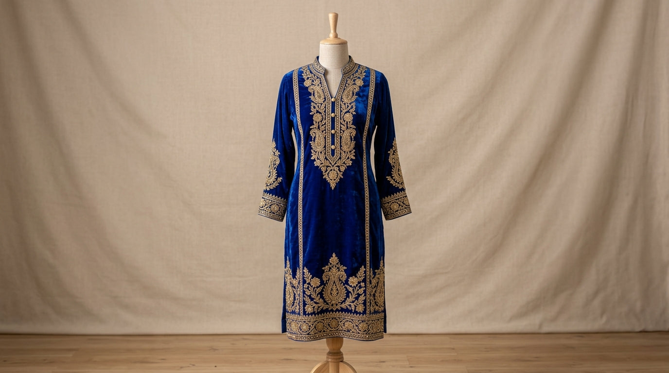 Royal Blue Velvet Kurta