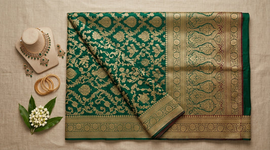 Emerald Banarasi Silk Saree