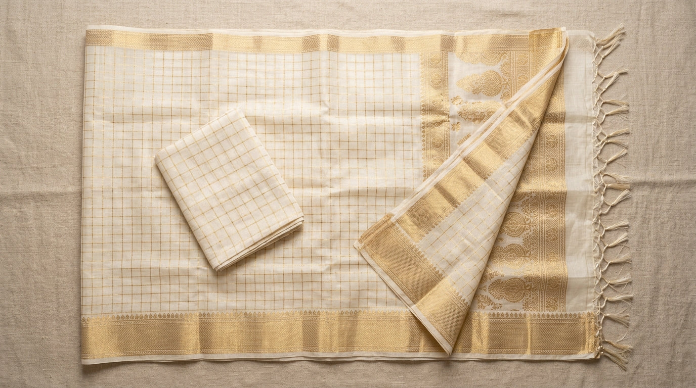 Ivory Chanderi Saree