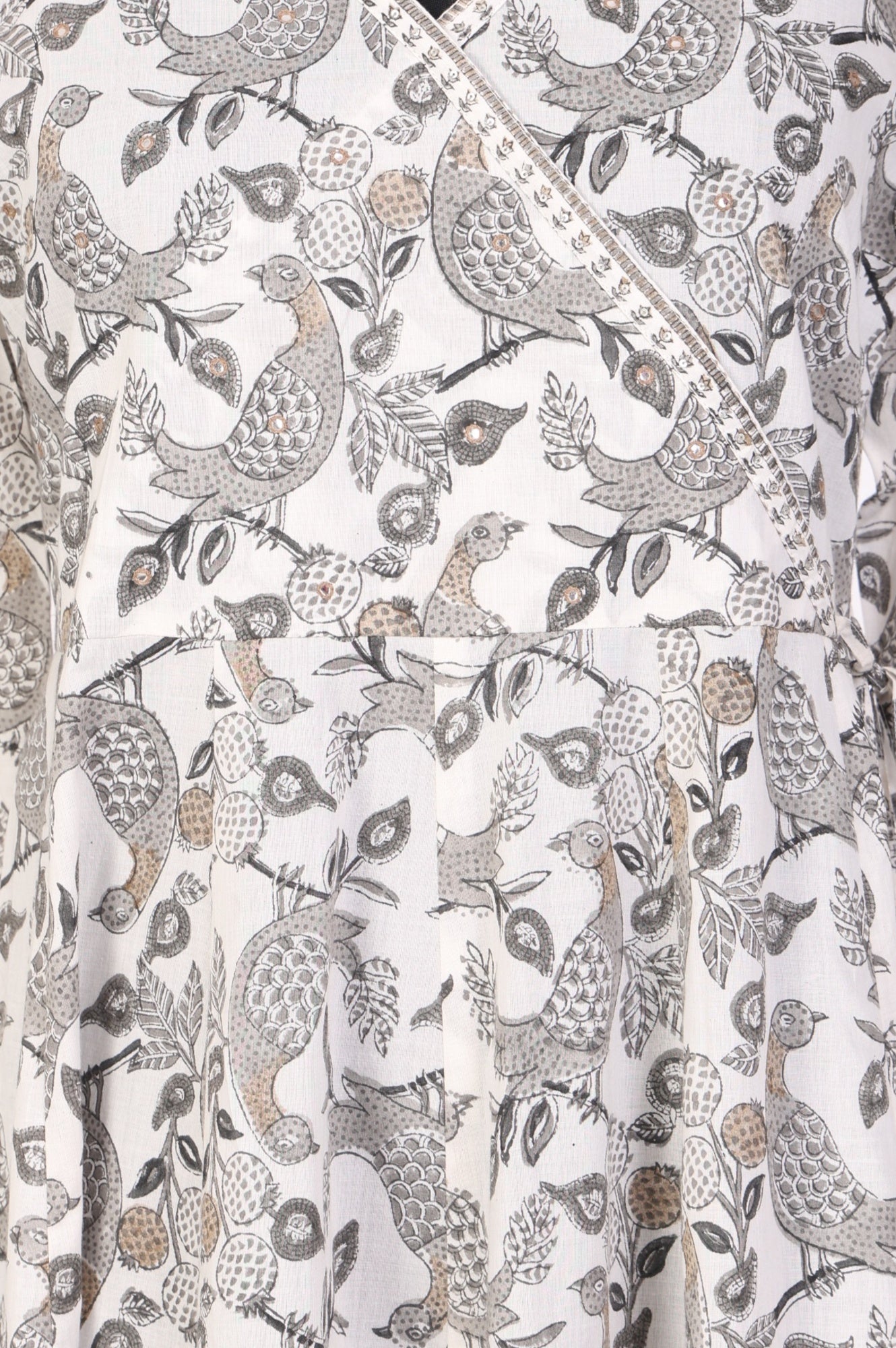 Off White Block Printed Pure Cotton Angrakha Kurta