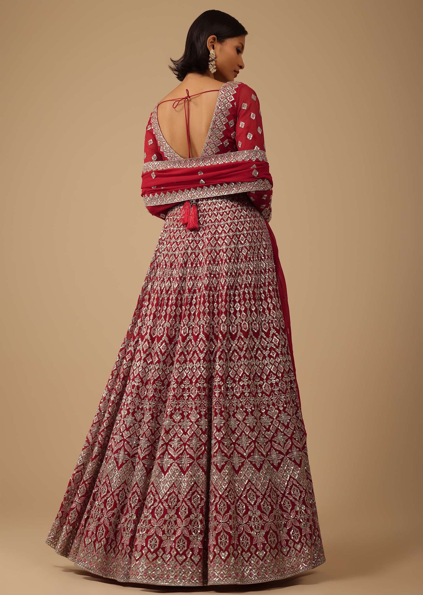 Apple Red Anarkali Suit Set In Georgette With Seqins Work All Over
