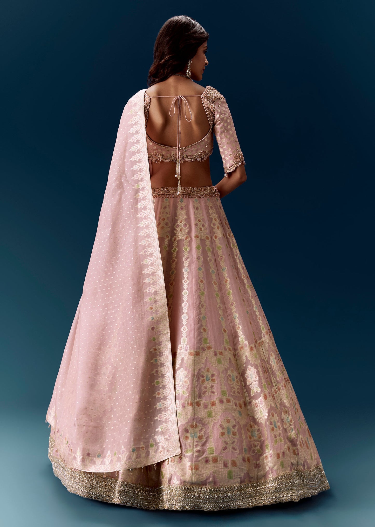 Baby Pink Banarasi Embroidered Bridal Lehenga With Dupatta