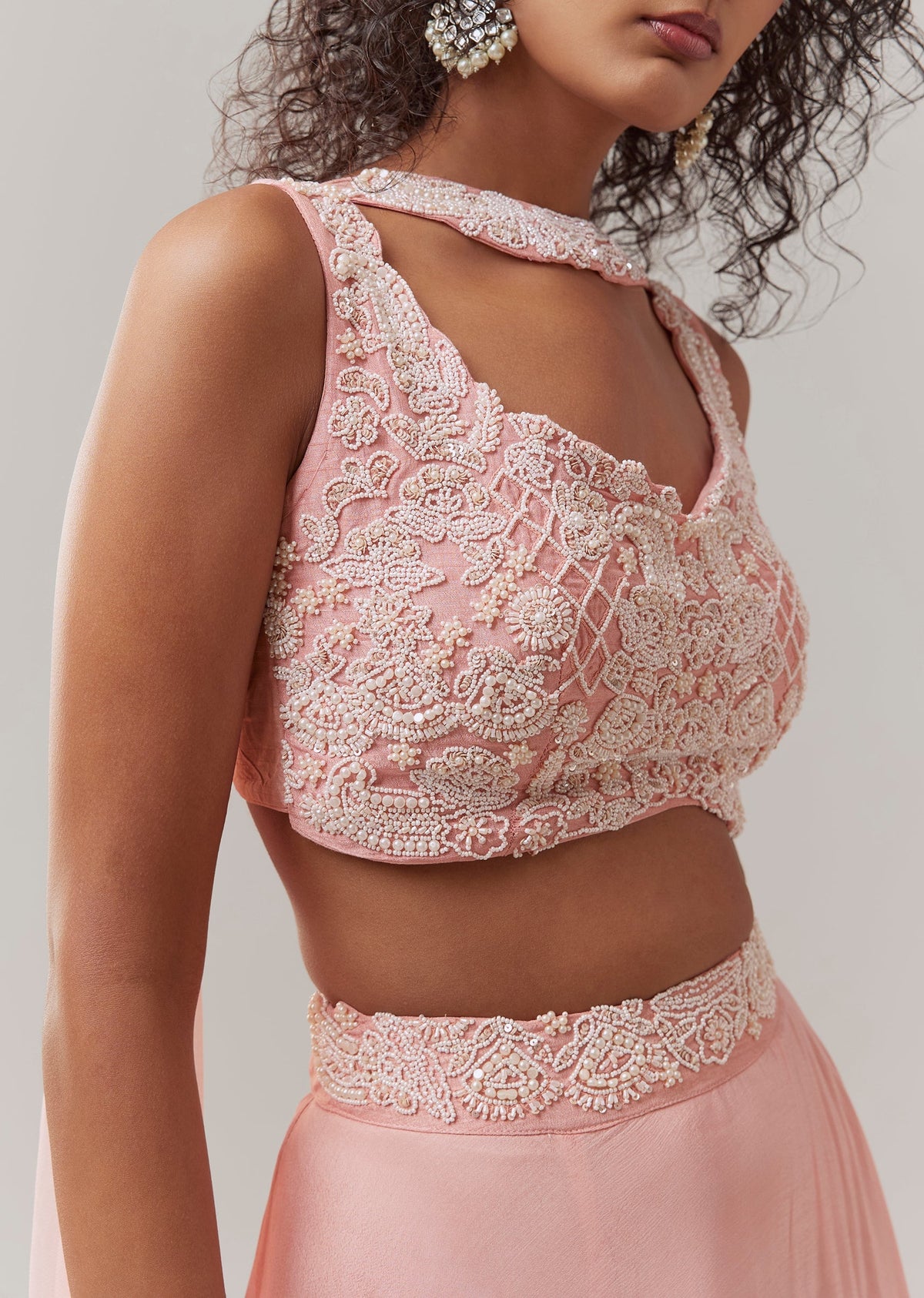 Baby Pink Chinon Silk Lehenga Set