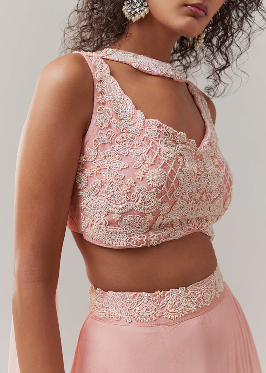 Baby Pink Chinon Silk Lehenga Set
