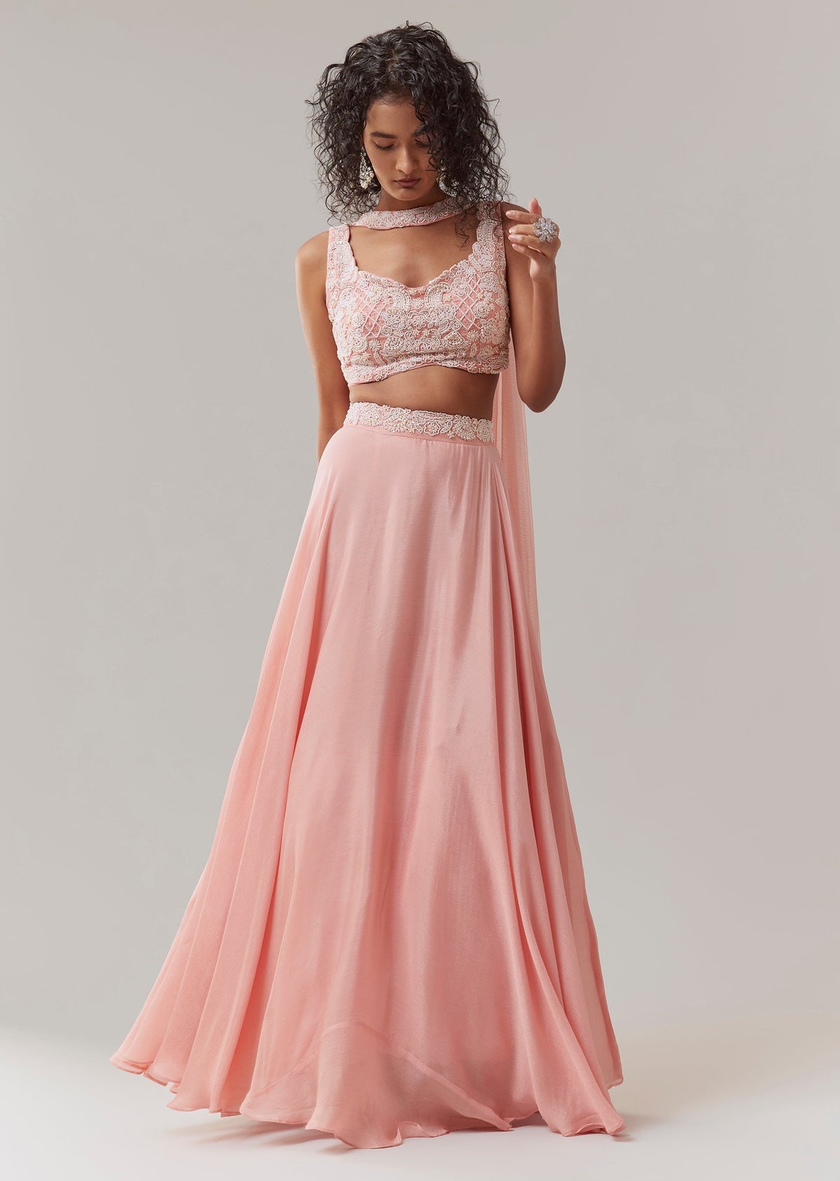 Baby Pink Chinon Silk Lehenga Set