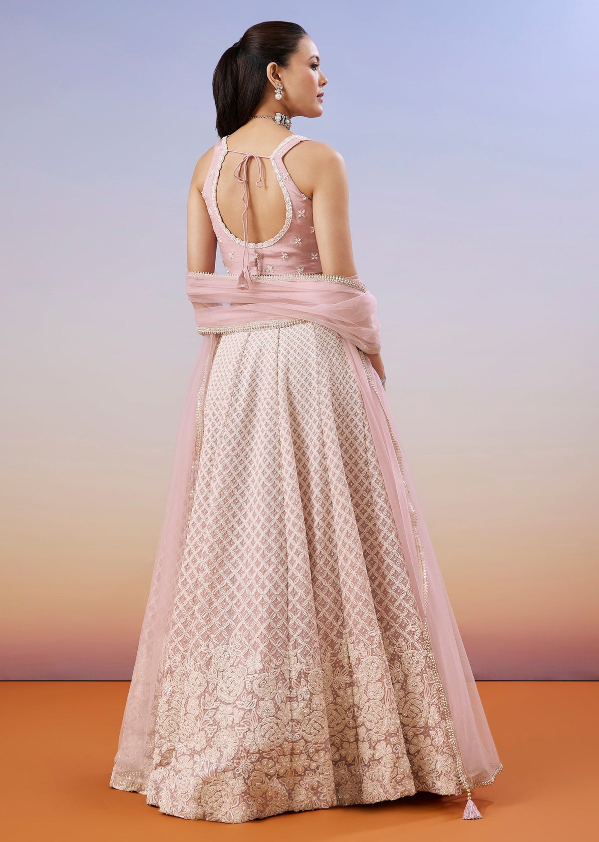 Baby Pink Pastel Lehenga With Thread And Bead Work