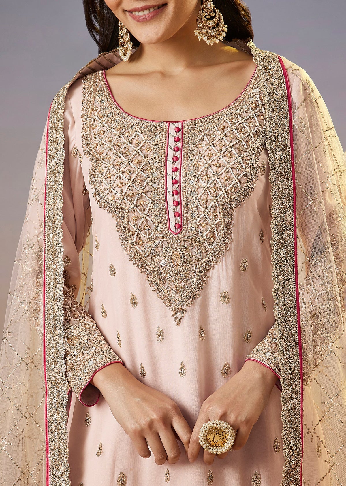 Baby Pink Zardosi Sharara Suit With Dupatta