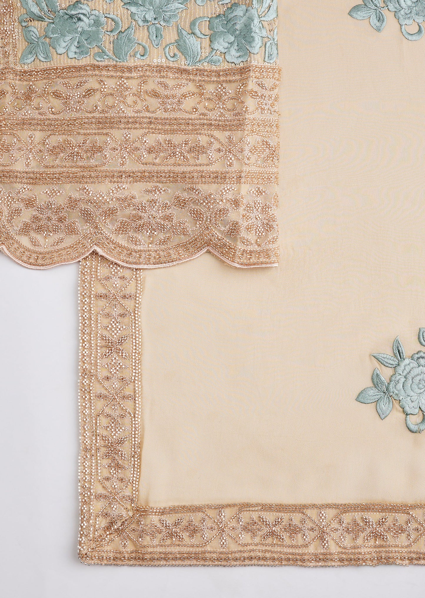 Beige Georgette Embroidered Unstitched Suit Set With Dupatta
