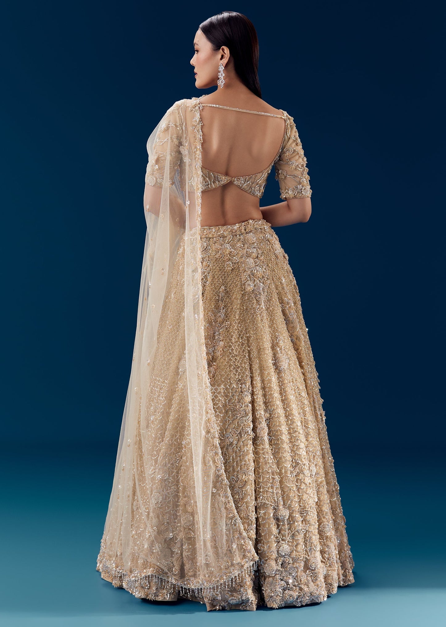 Beige Resham Embroidered Bridal Lehenga Set