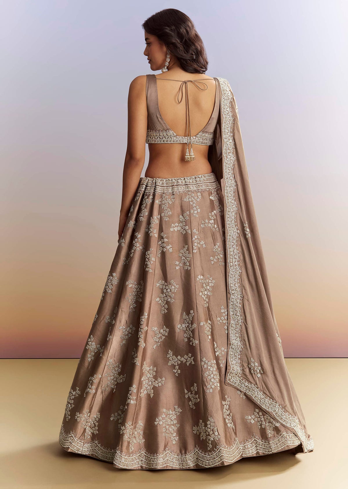Beige Satin Bridesmaid Lehenga With Heavy Embroidery