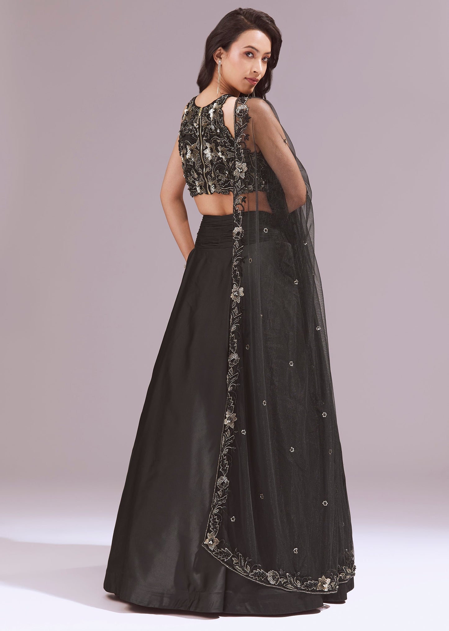 Black Cutwork Lehenga Set With Dupatta