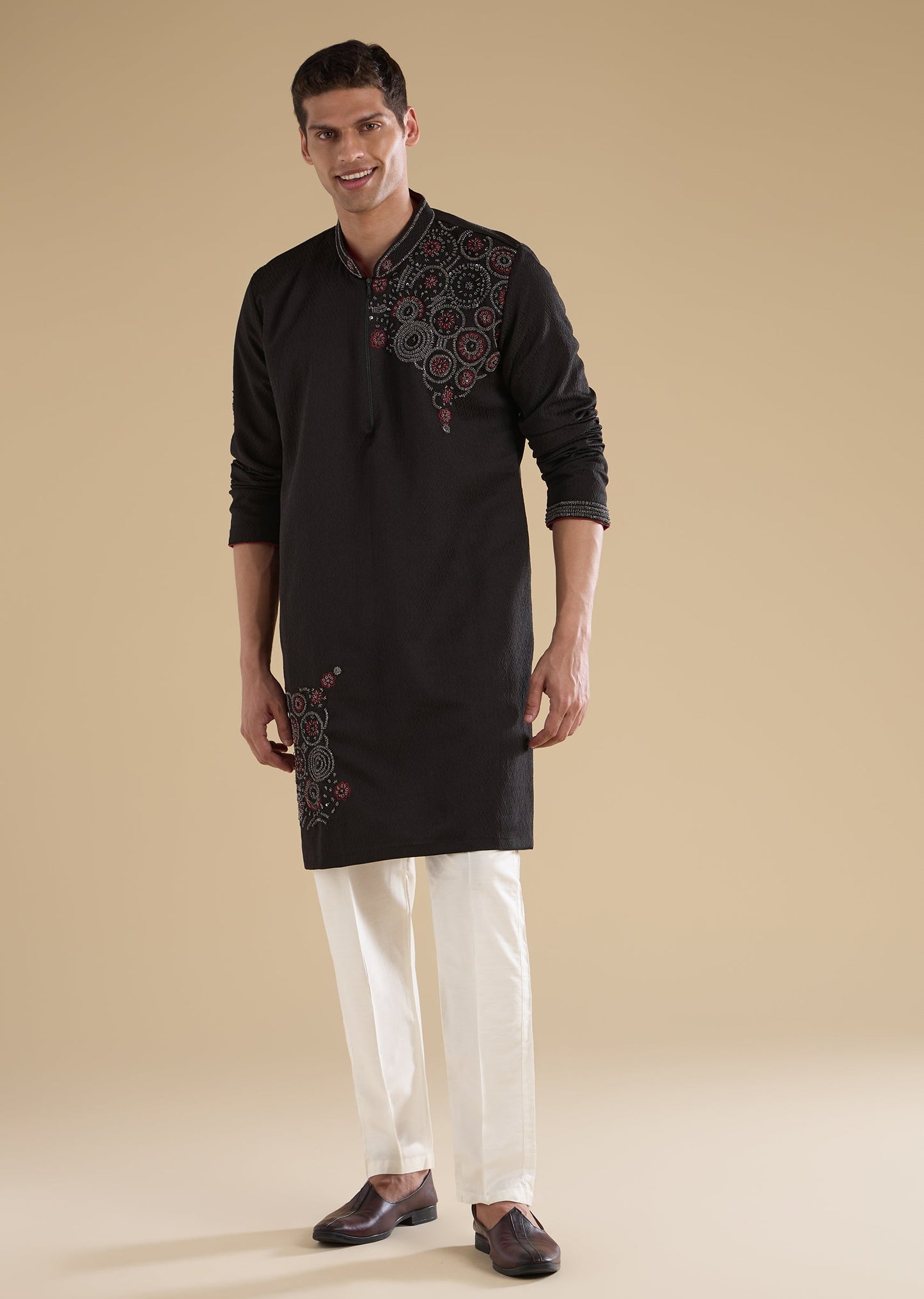 Black Suiting Sequin Resham Threadwork Kurta Set