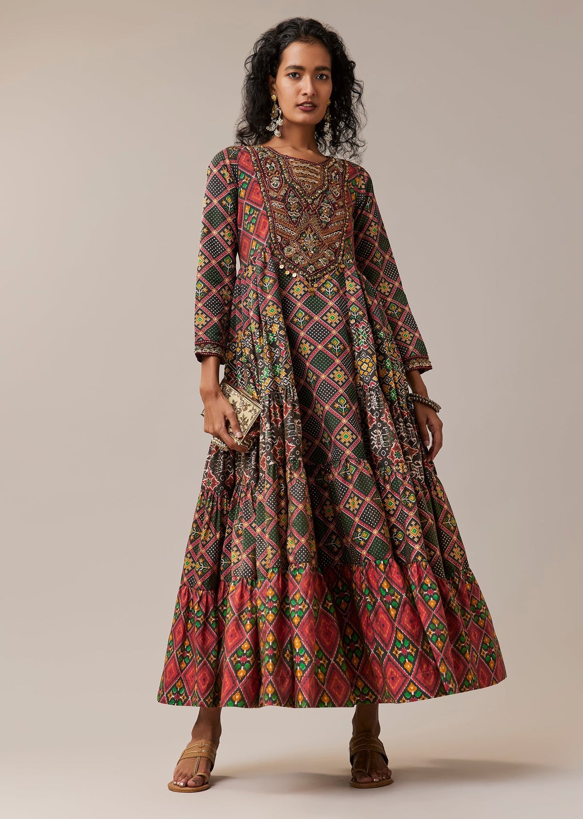 Black Patola Print Silk Long Kurti