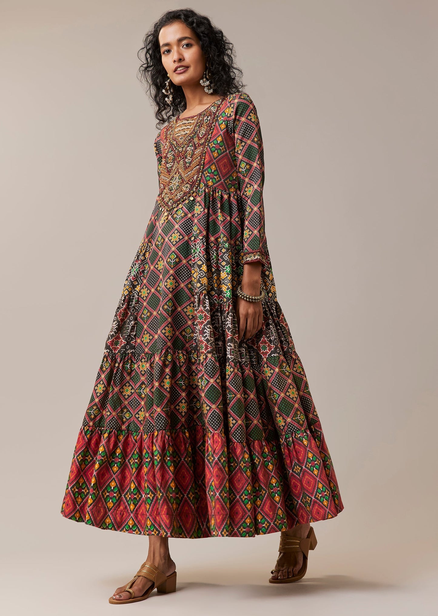 Black Patola Print Silk Long Kurti
