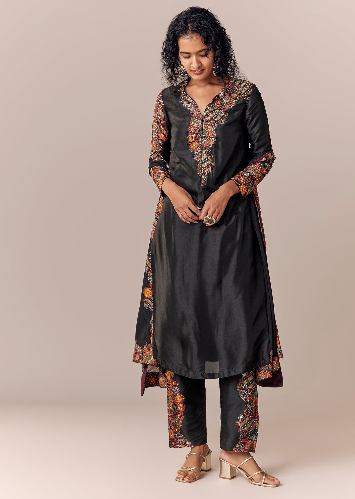 Black Printed Kurta Pant Set With Dupatta