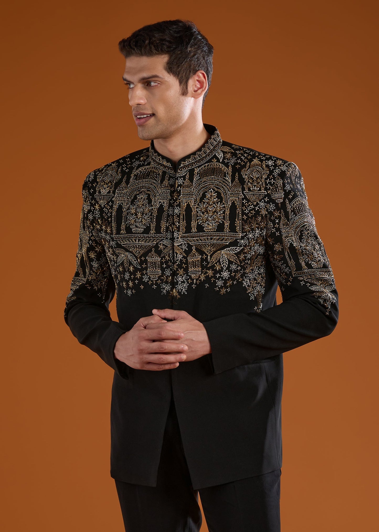 Black Suiting Jodhpuri Pant Set with Embroidery