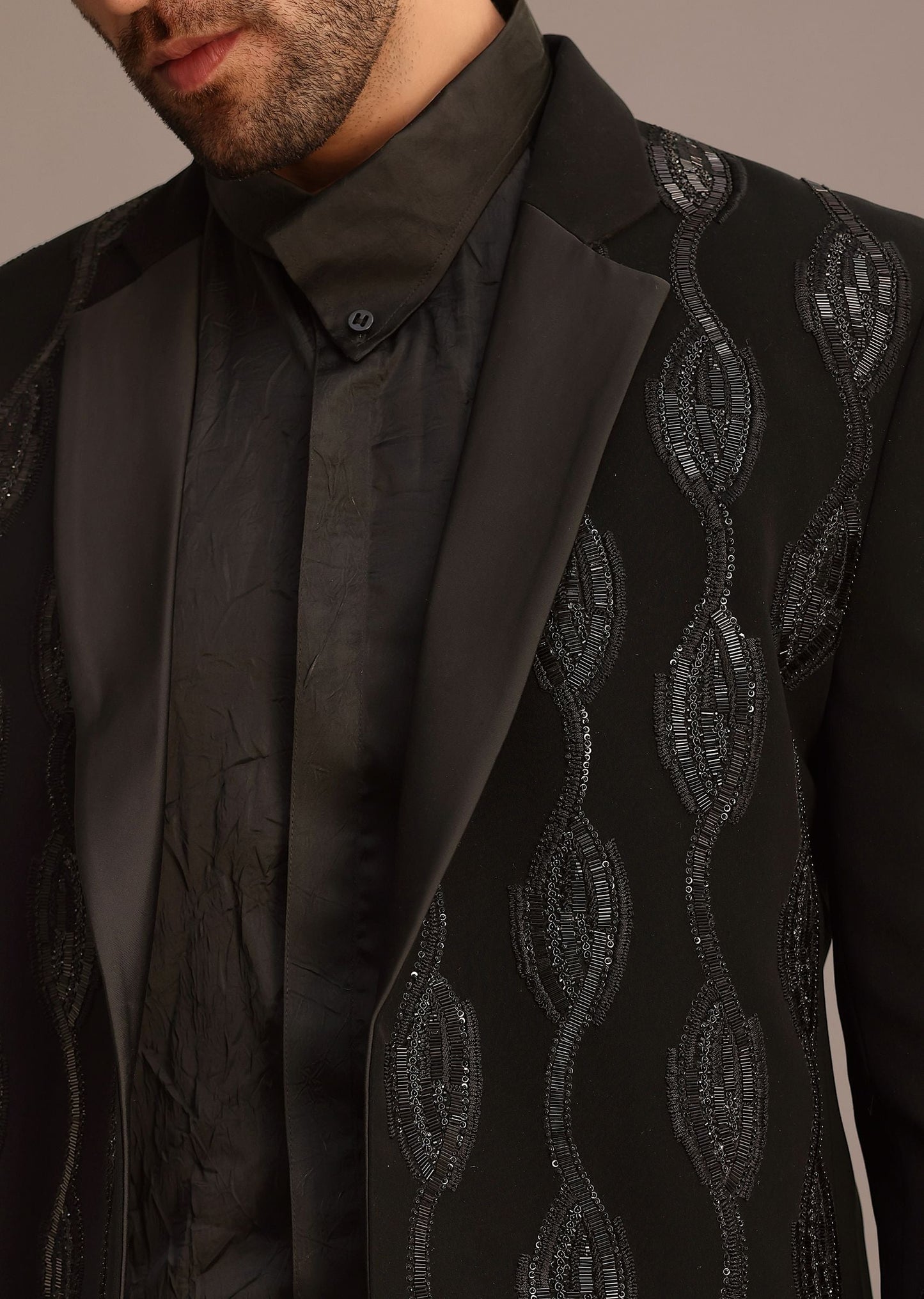 Black Embellished Blazer and Pant Set