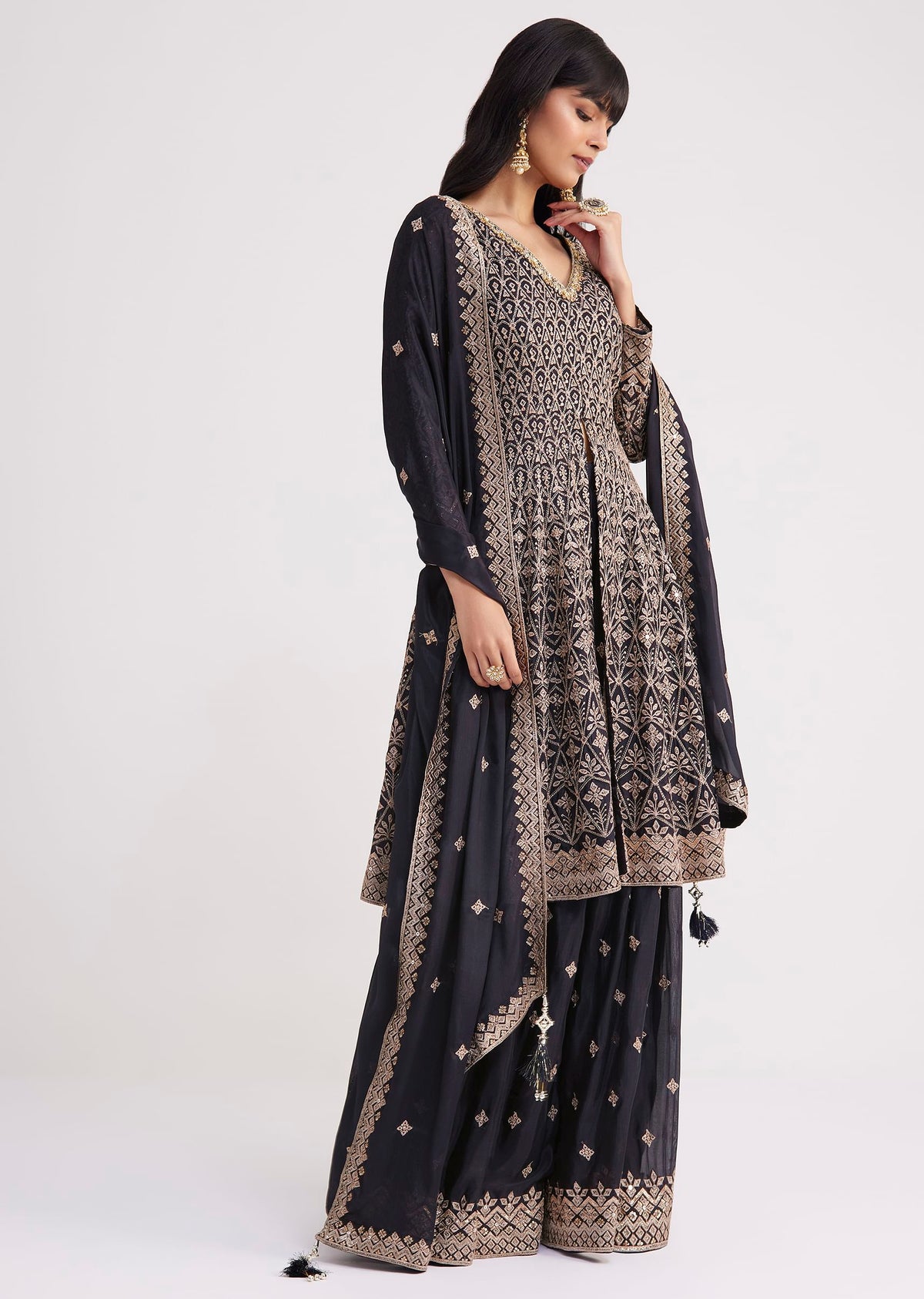 Midnight Blue Georgette Embroidered Palazzo Suit