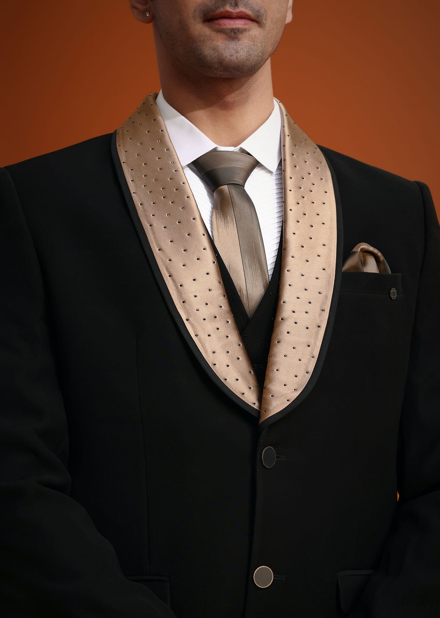 Black Tuxedo And Pant Set With Stone Work