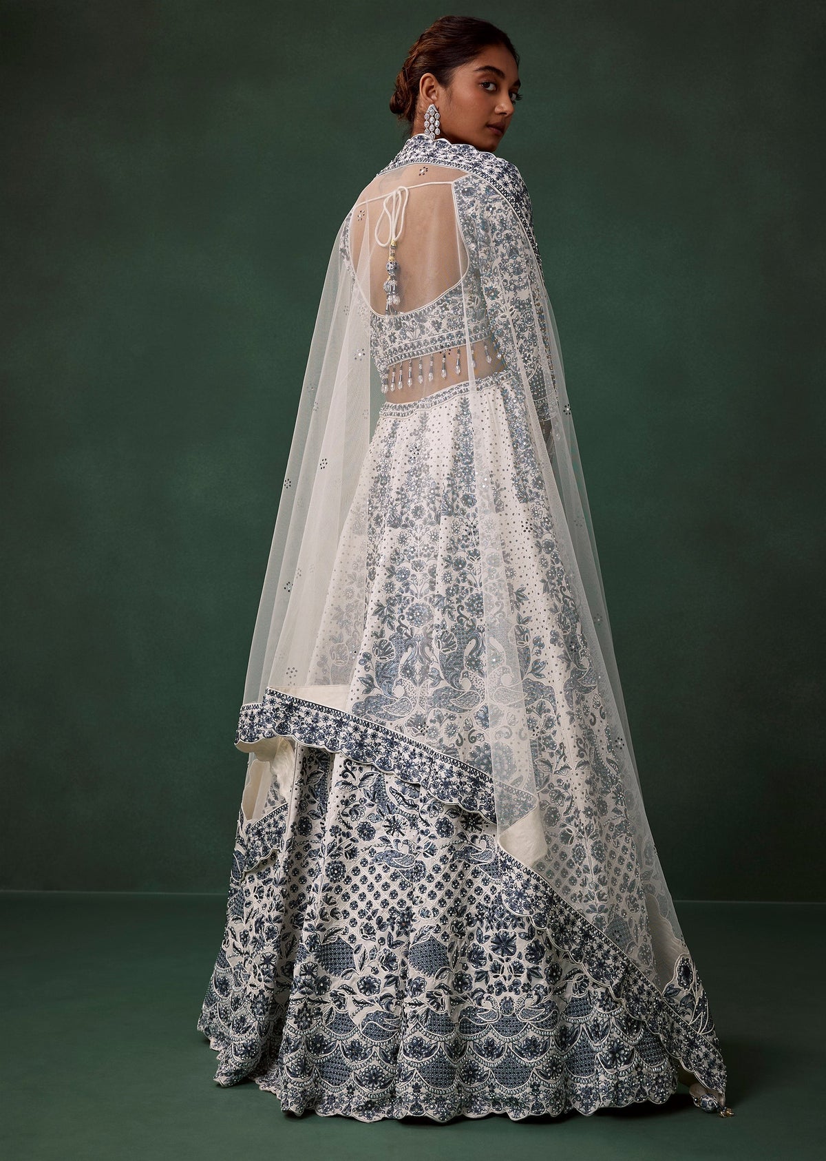 Blue and White Kali Bridal Georgette Lehenga Set with Heavy Embroidery