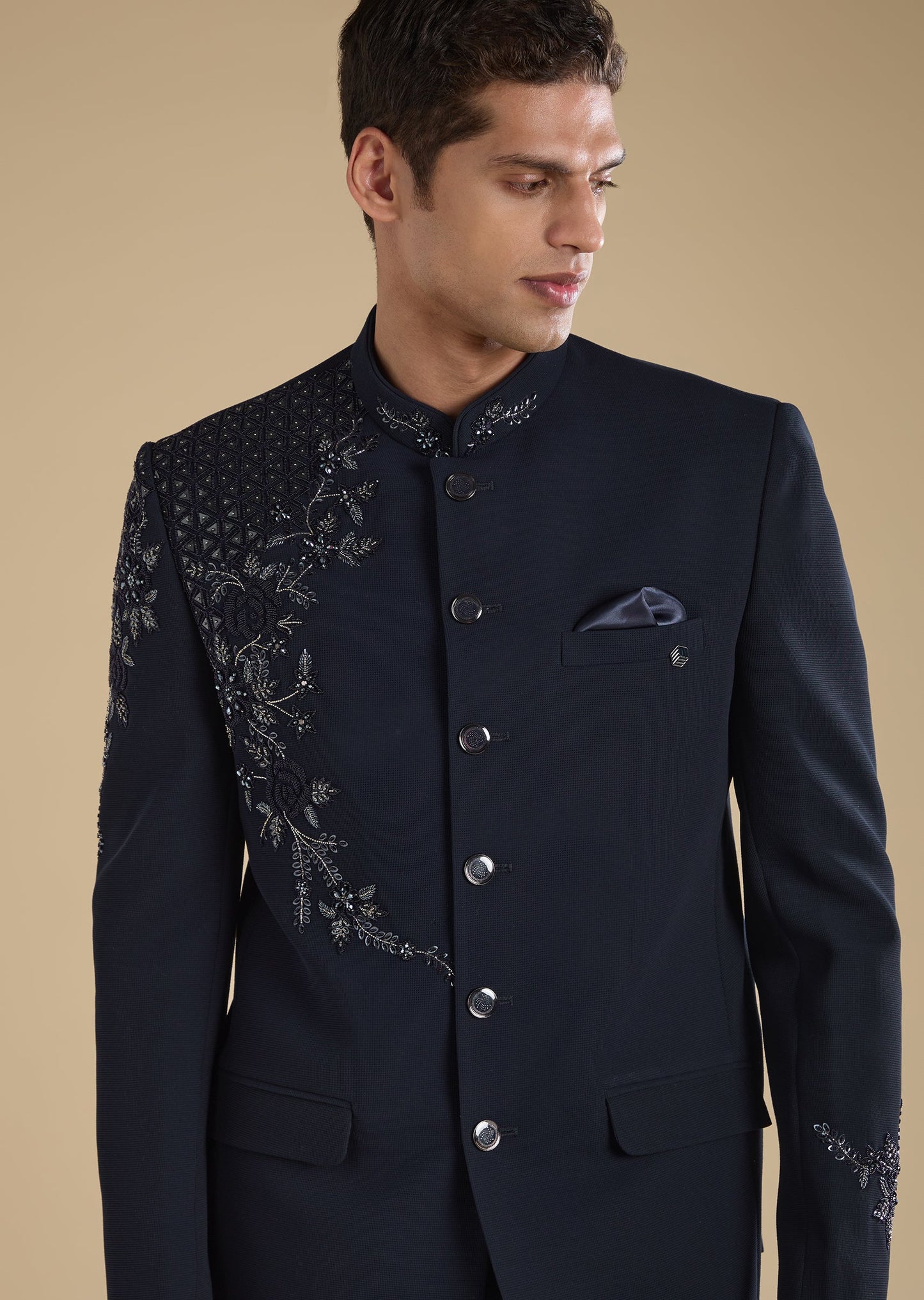 Blue Embellished Jodhpuri Set With Pants