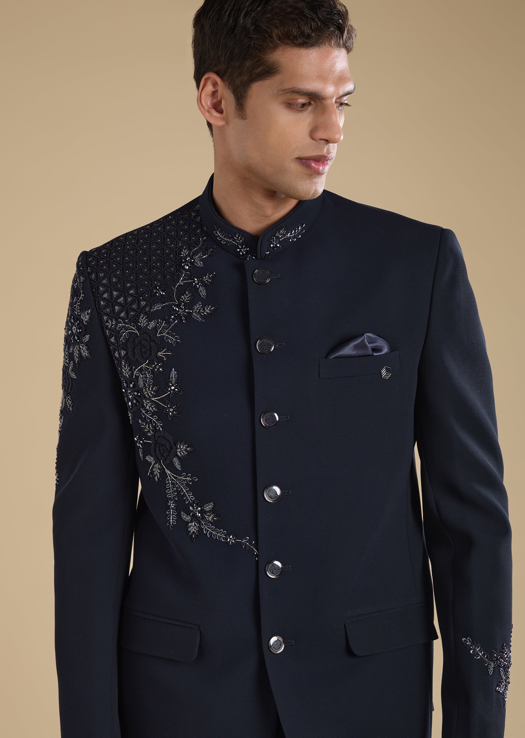 Blue Embellished Jodhpuri Set With Pants