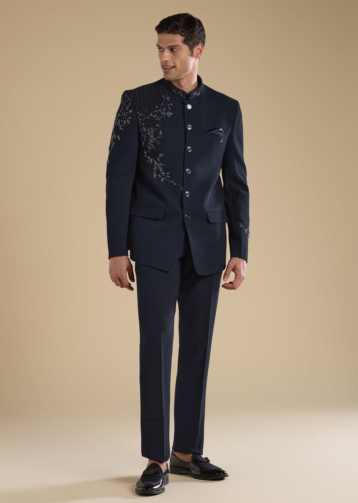 Blue Embellished Jodhpuri Set With Pants
