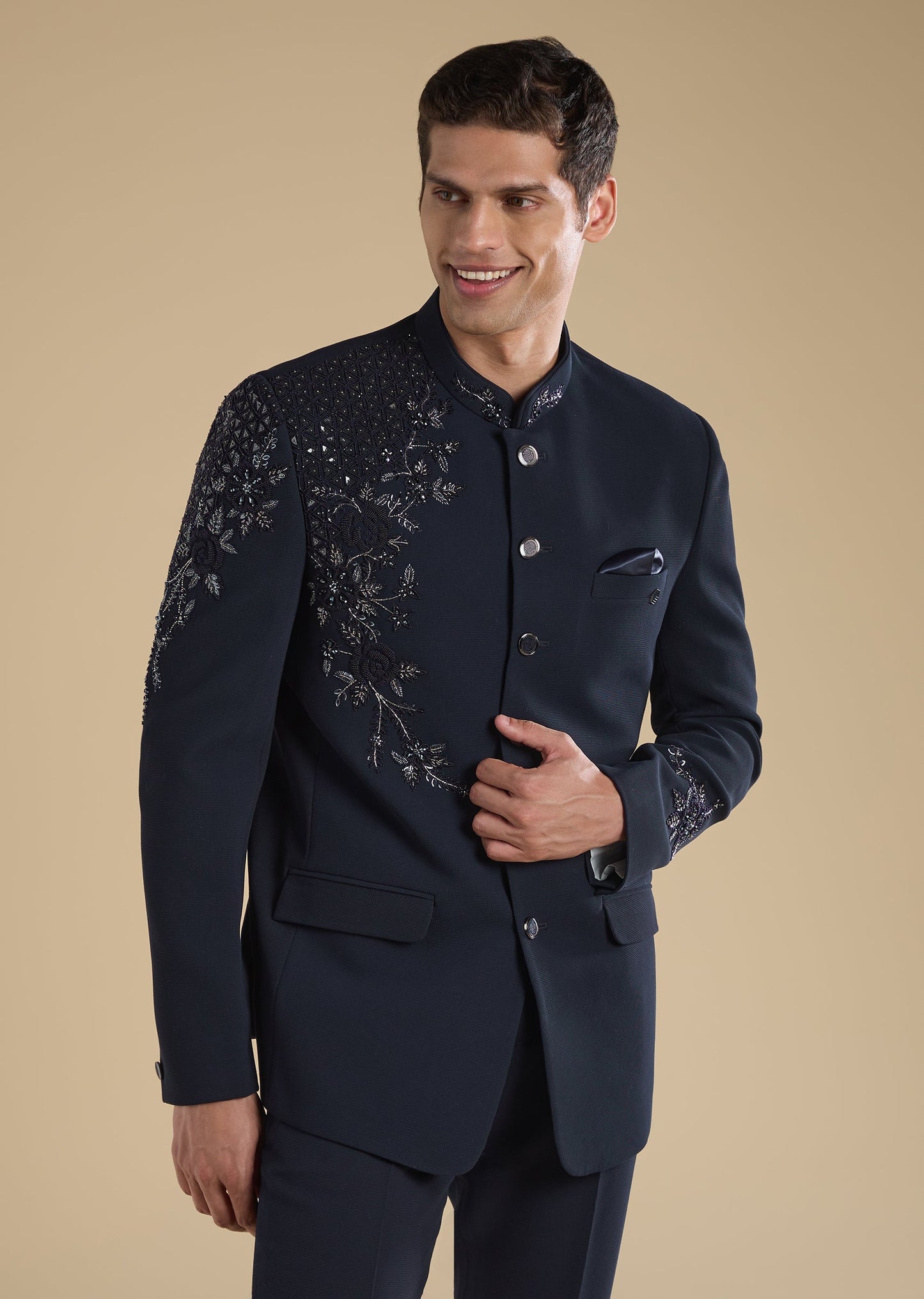 Blue Embellished Jodhpuri Set With Pants