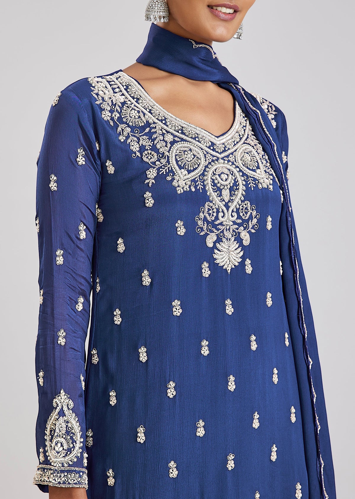 Blue Embroidered Sharara Set