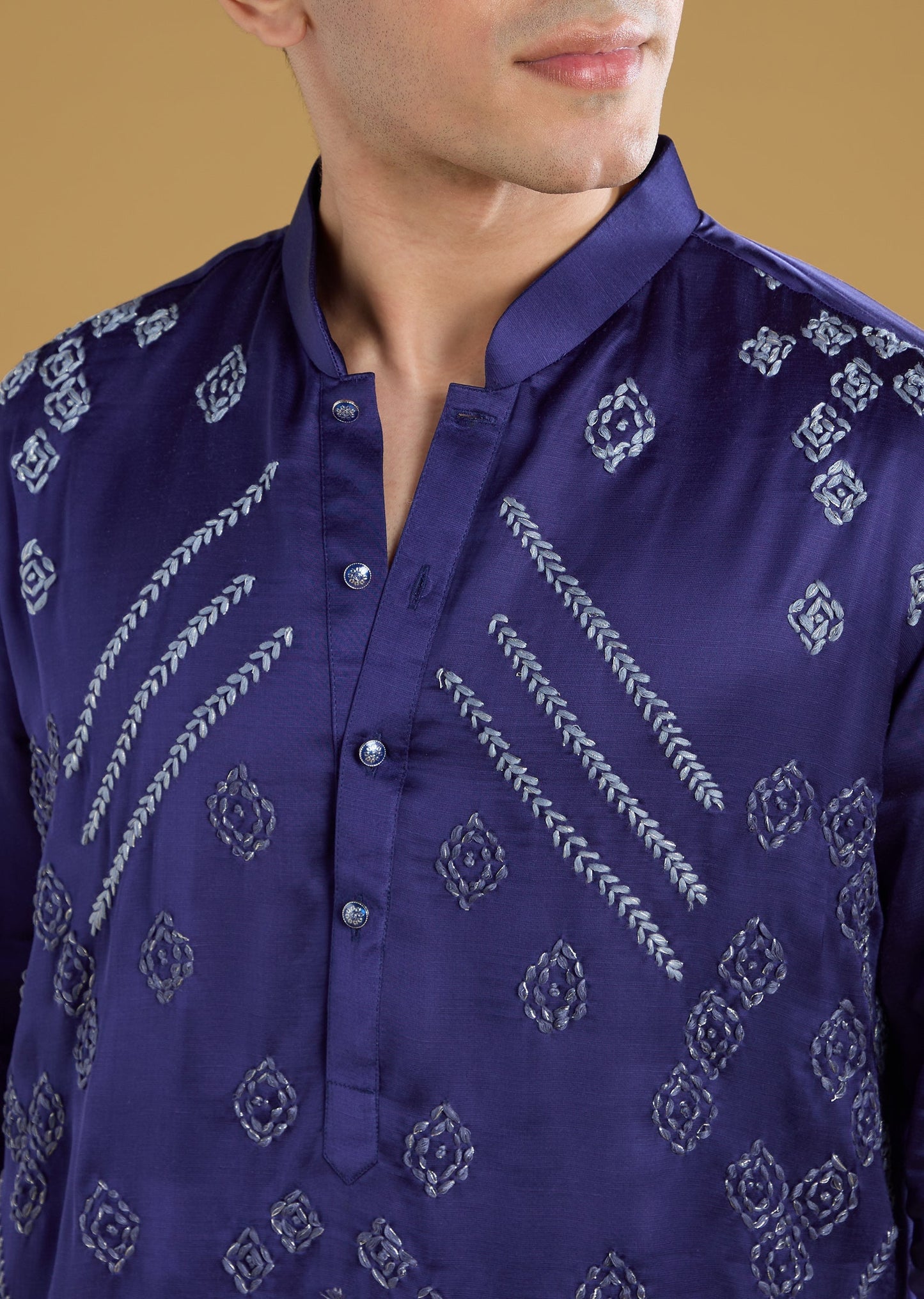 Royal Blue Hand Embroidered Silk Kurta Pant Set