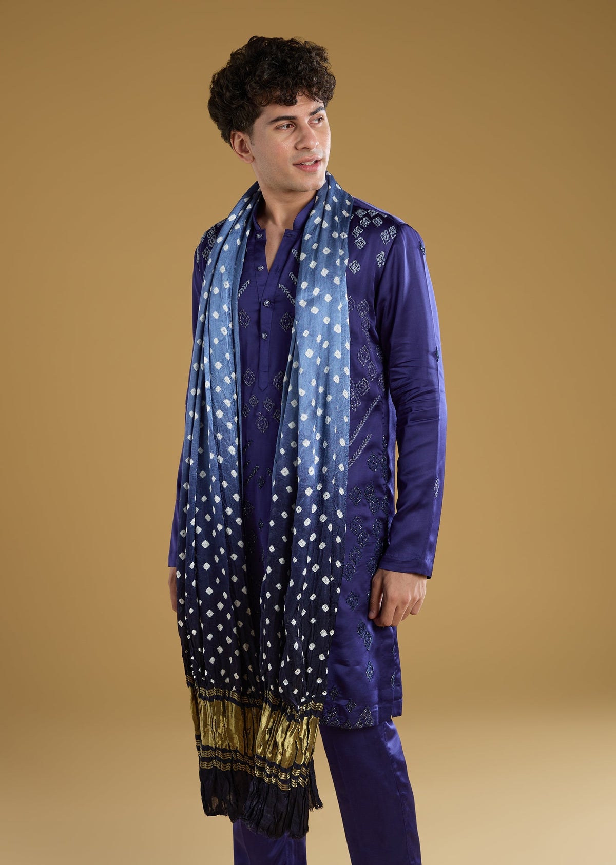 Royal Blue Hand Embroidered Silk Kurta Pant Set