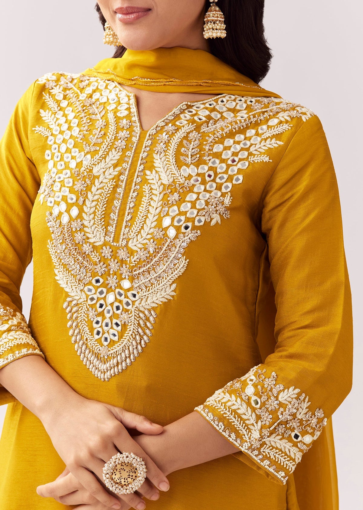 Bright Yellow Sharara Set With Mirror Work