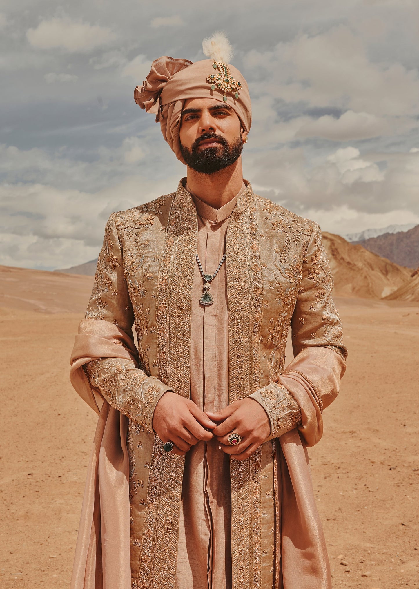 Champagne Gold Tonal Hand Embroidered Sherwani Set