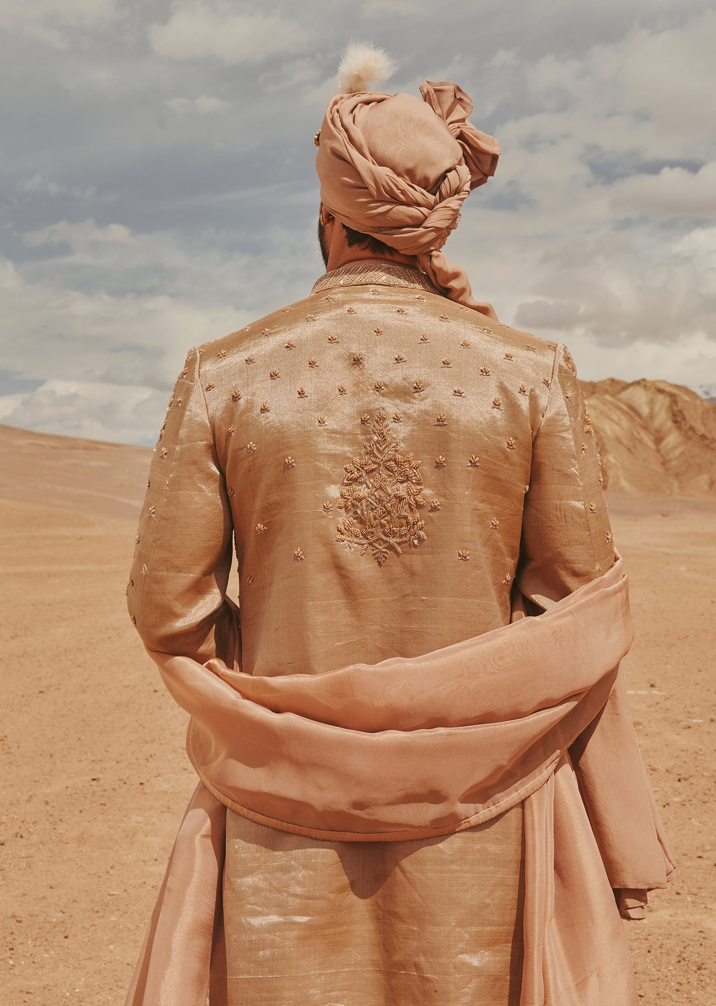 Champagne Gold Tonal Hand Embroidered Sherwani Set