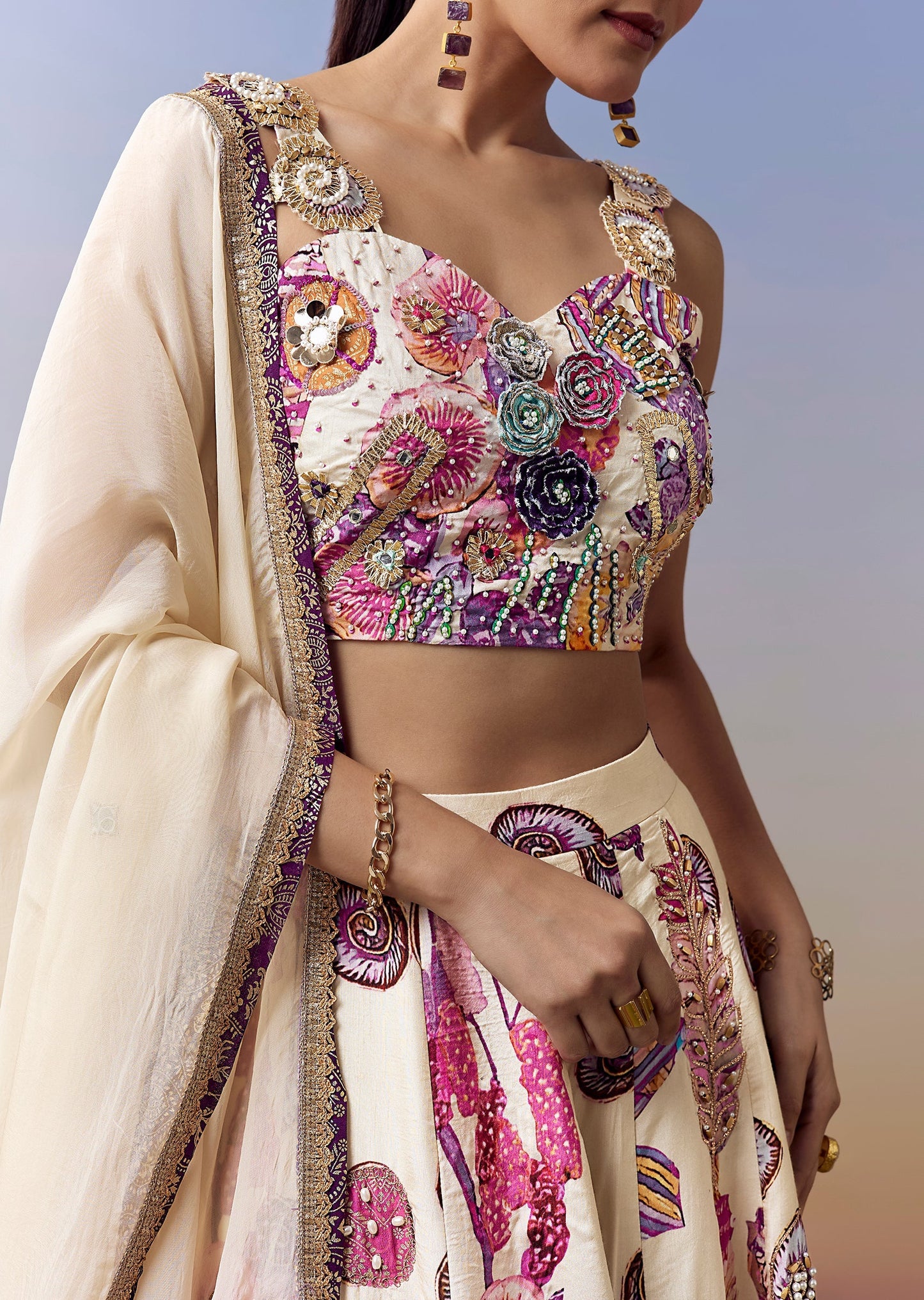 Cream Pastel Bridesmaid Lehenga With Gotta Moti Mirror Work