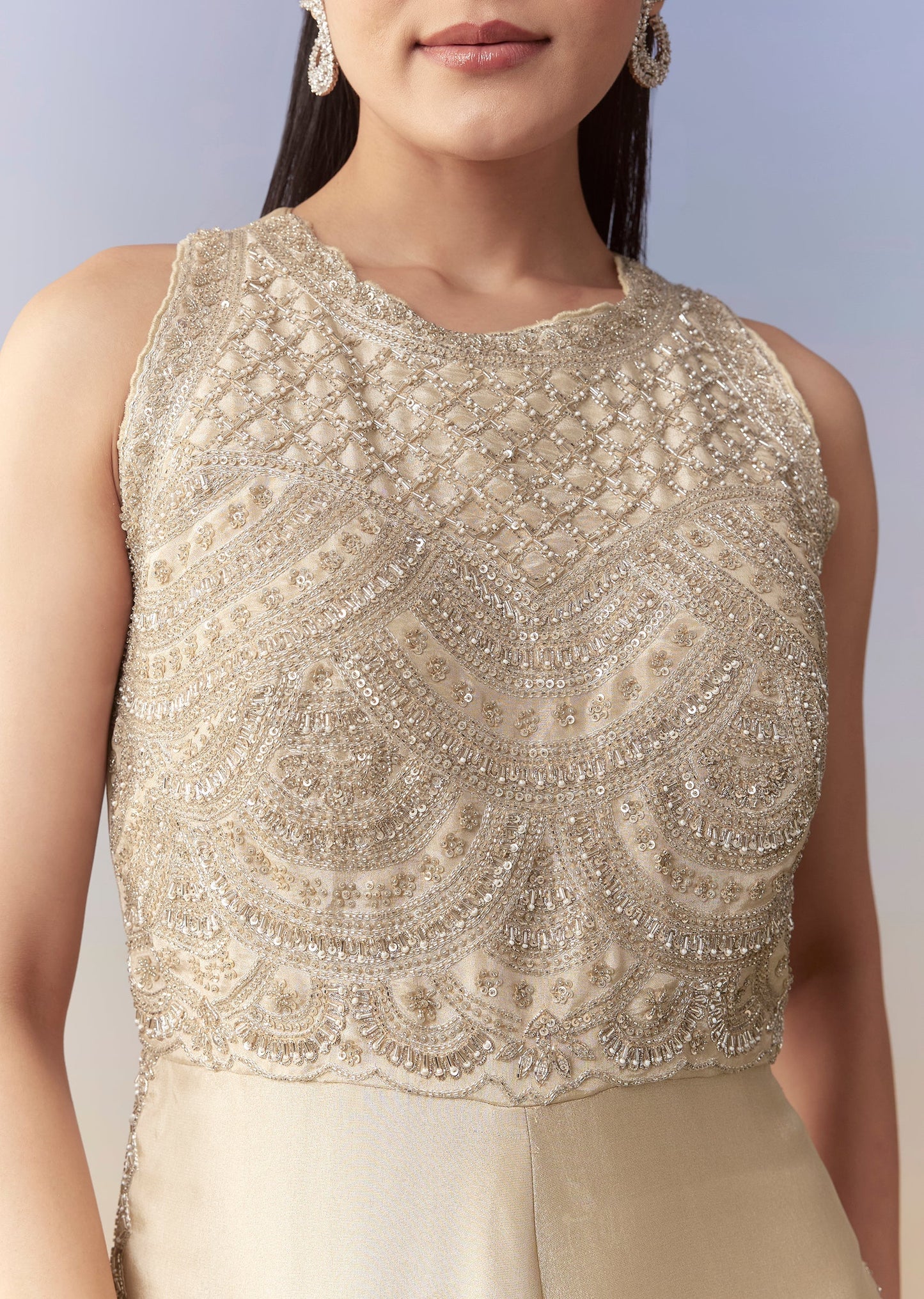 Cream Tissue Embellished Jumpsuit