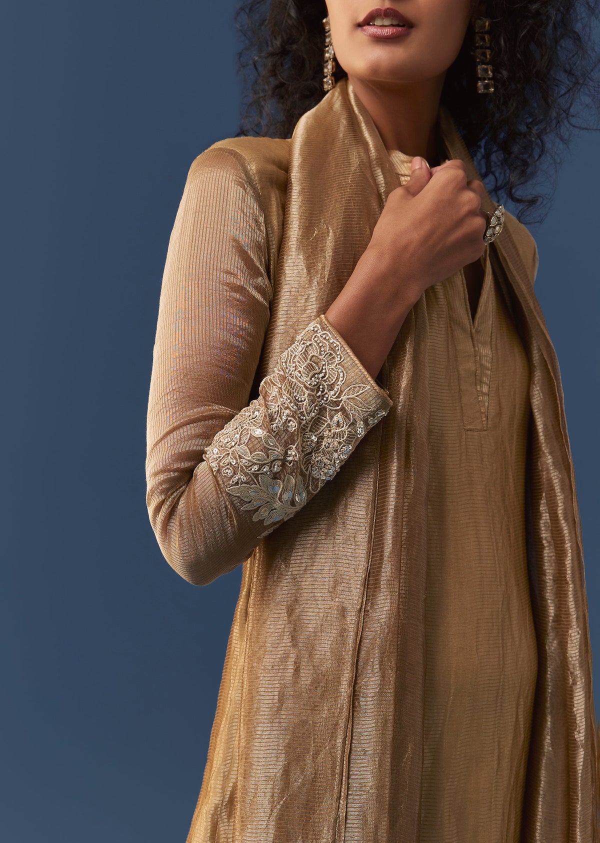 Gold Resham Work Kurta Set