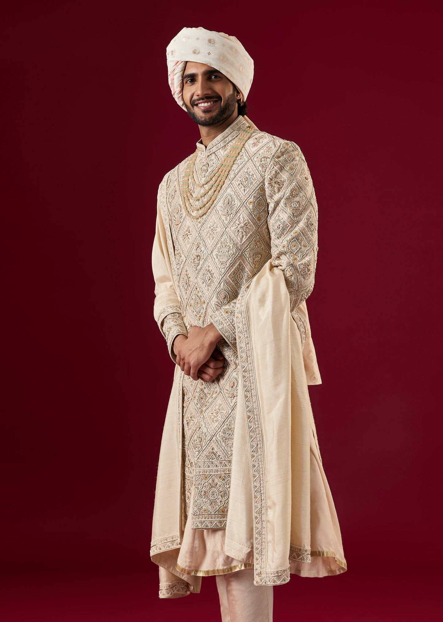Gold Tussar Sherwani Set With Zardosi Work