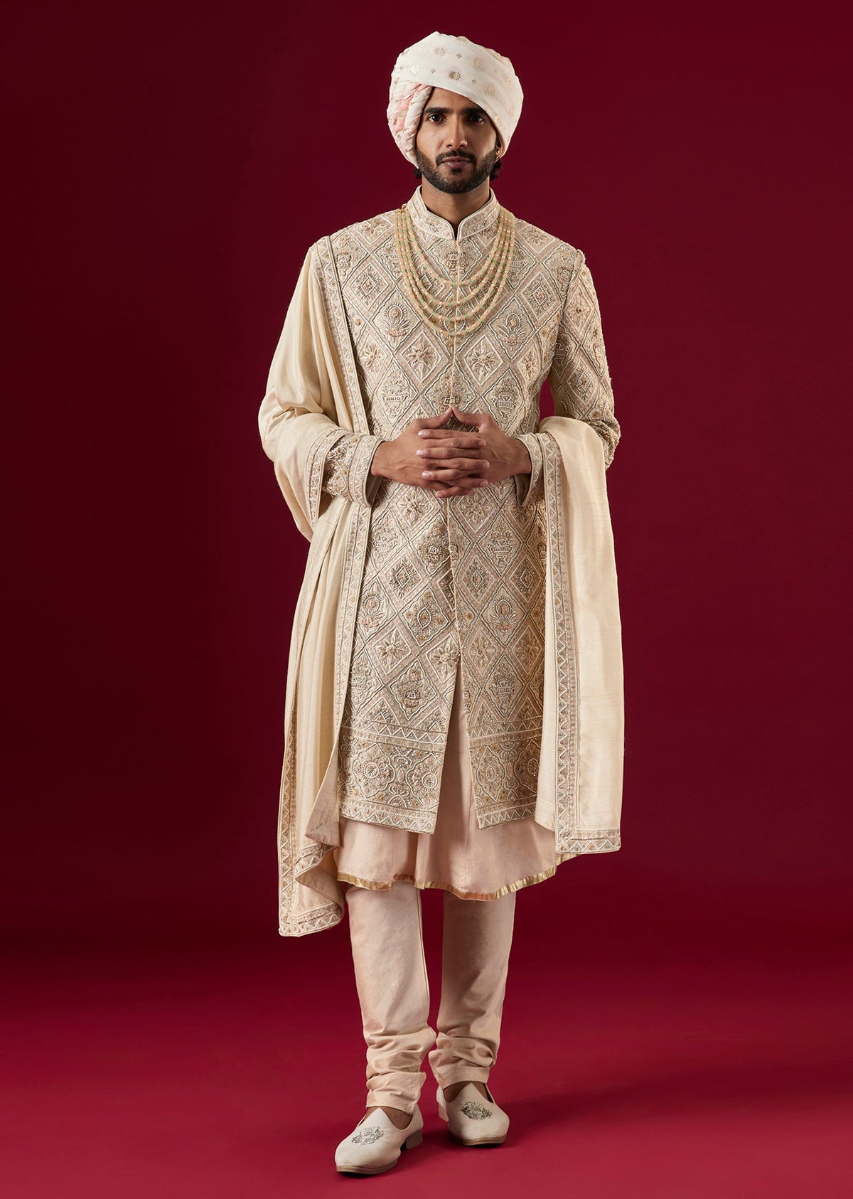 Gold Tussar Sherwani Set With Zardosi Work
