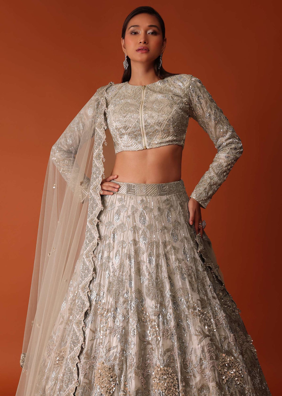 Gold Hand Embroidered Bridal Lehenga Set In Organza