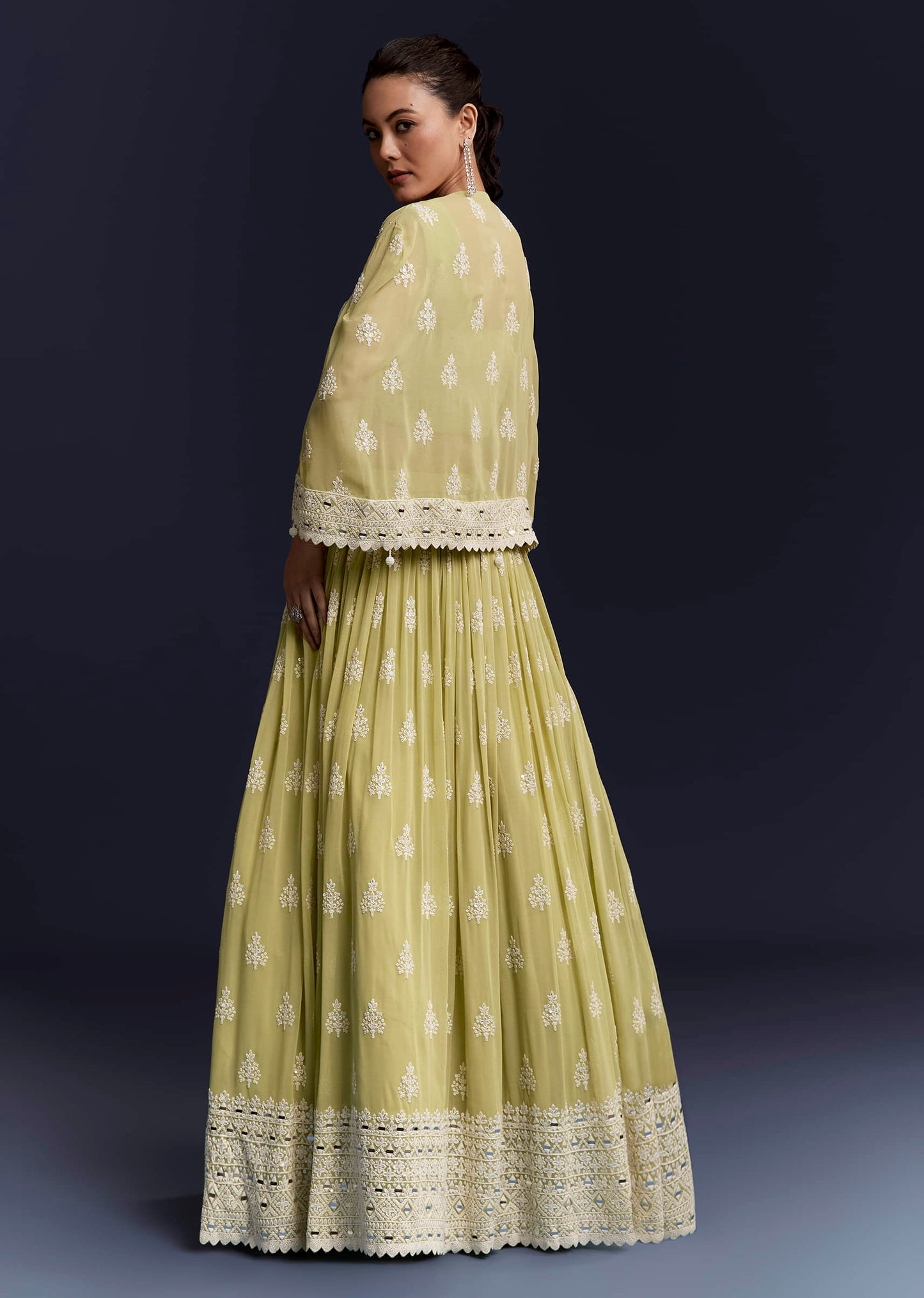 Green Georgette Bridesmaid Lehenga With Sequins And Thread Work