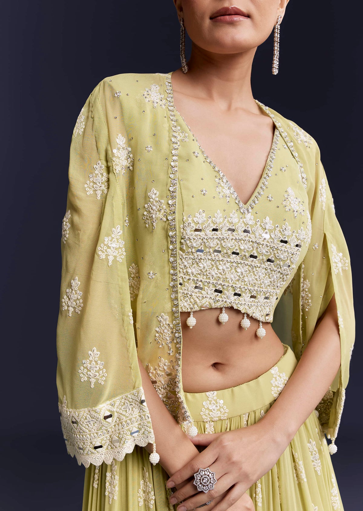 Green Georgette Bridesmaid Lehenga With Sequins And Thread Work