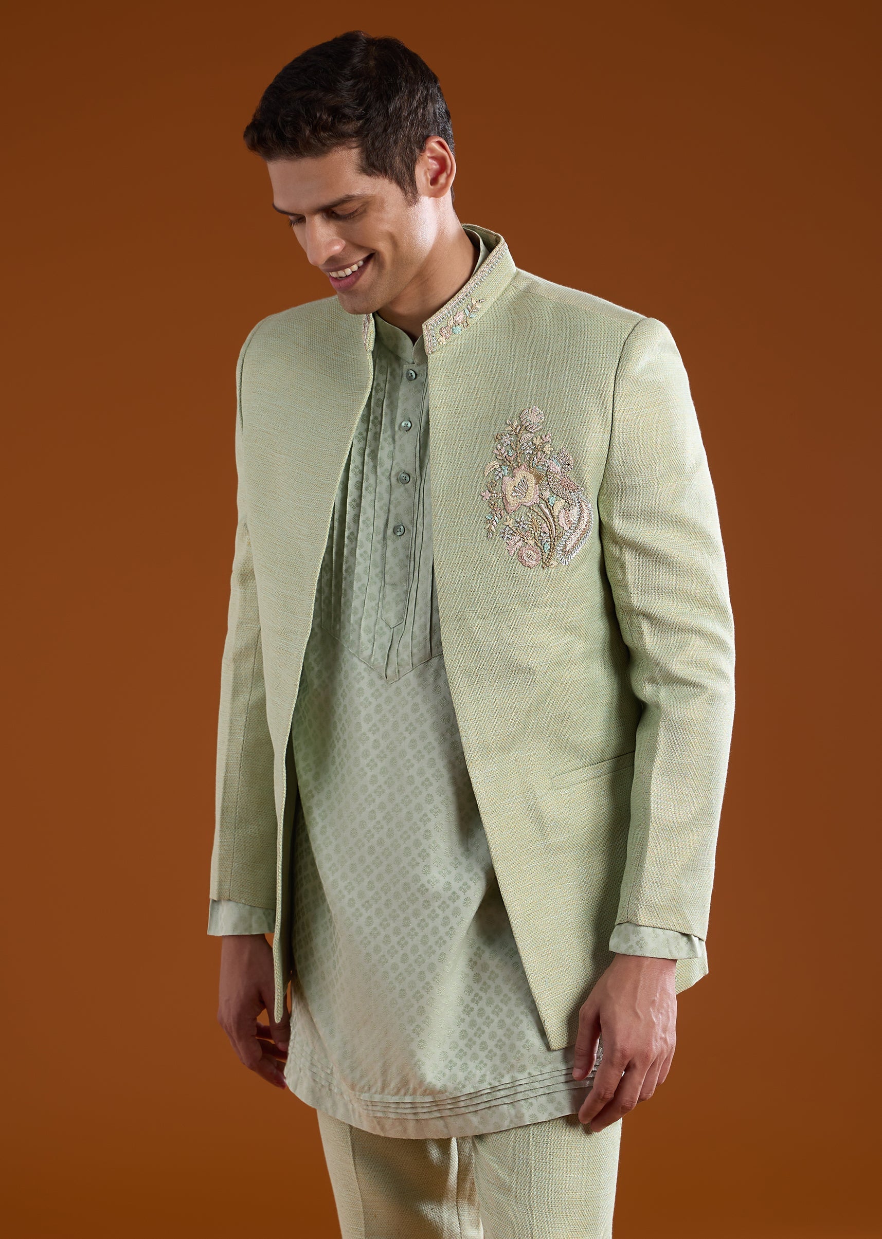 Green Matka silk and Embroidered Jodhpuri Kurta Sets