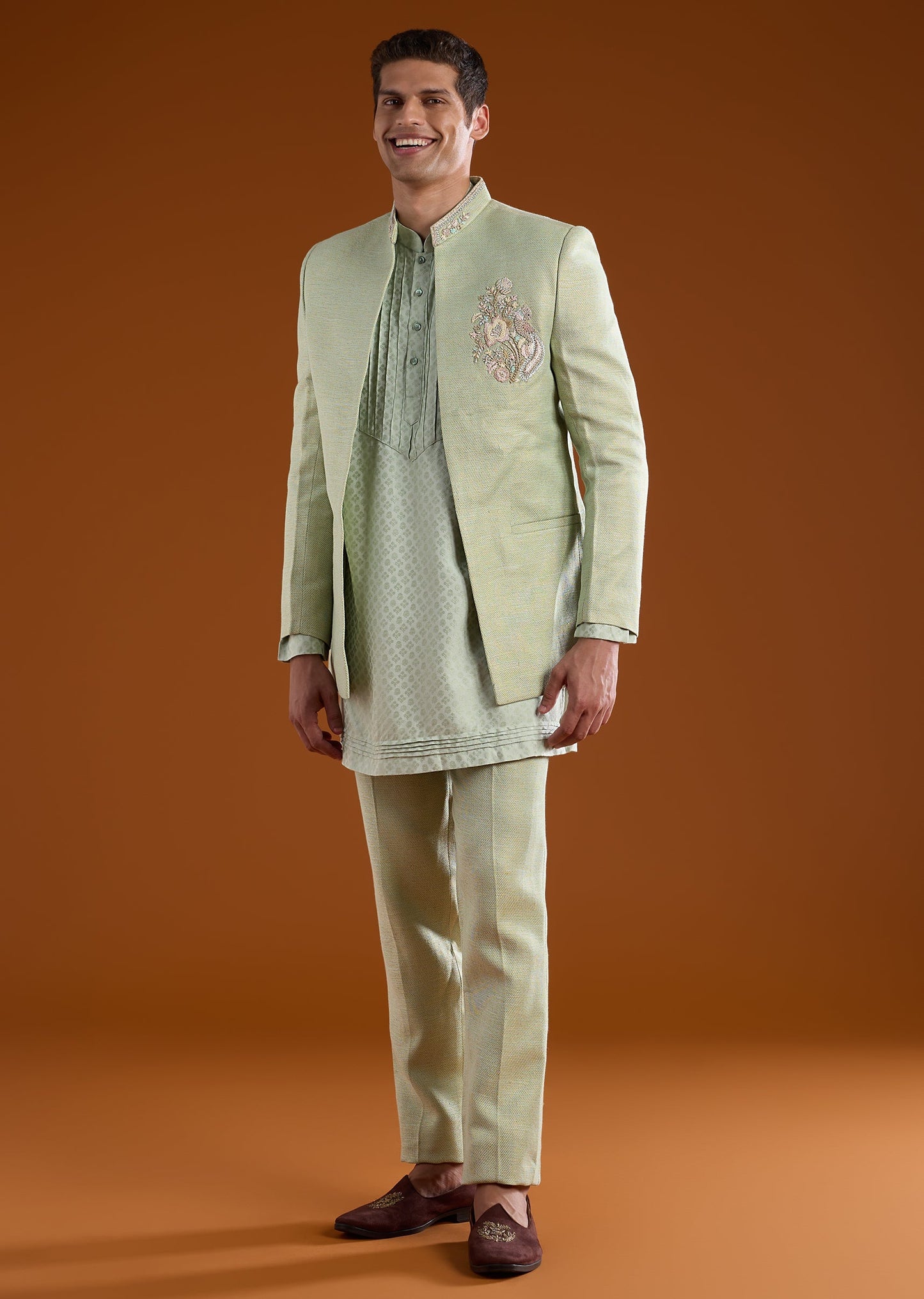 Green Matka silk and Embroidered Jodhpuri Kurta Sets